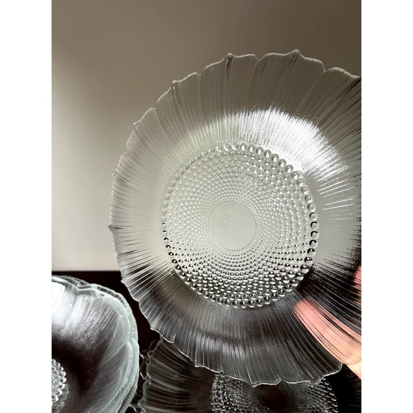 4-Serving Glass Salad Plate and Bowl Set Raised Floral Print Hobnail Unbranded - Picture 10 of 12